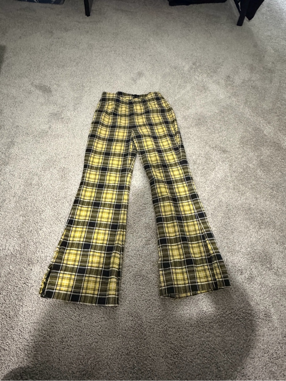H&M Yellow and Black Plaid Flared Kids Pants